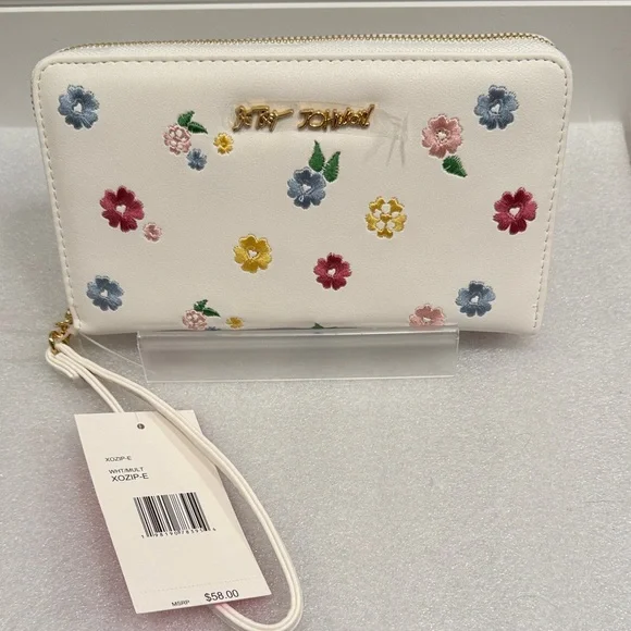 Betsey Johnson floral embroidered zip around wristlet wallet NWT - Picture 1 of 5